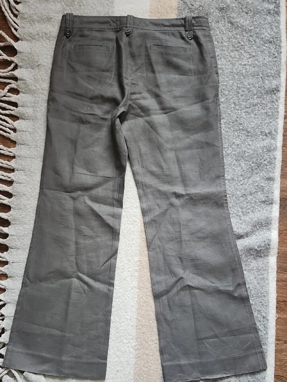 Banana Republic Grey 100% Linen Wide Leg Trousers Pants Accent Buttons Sz 10 EUC